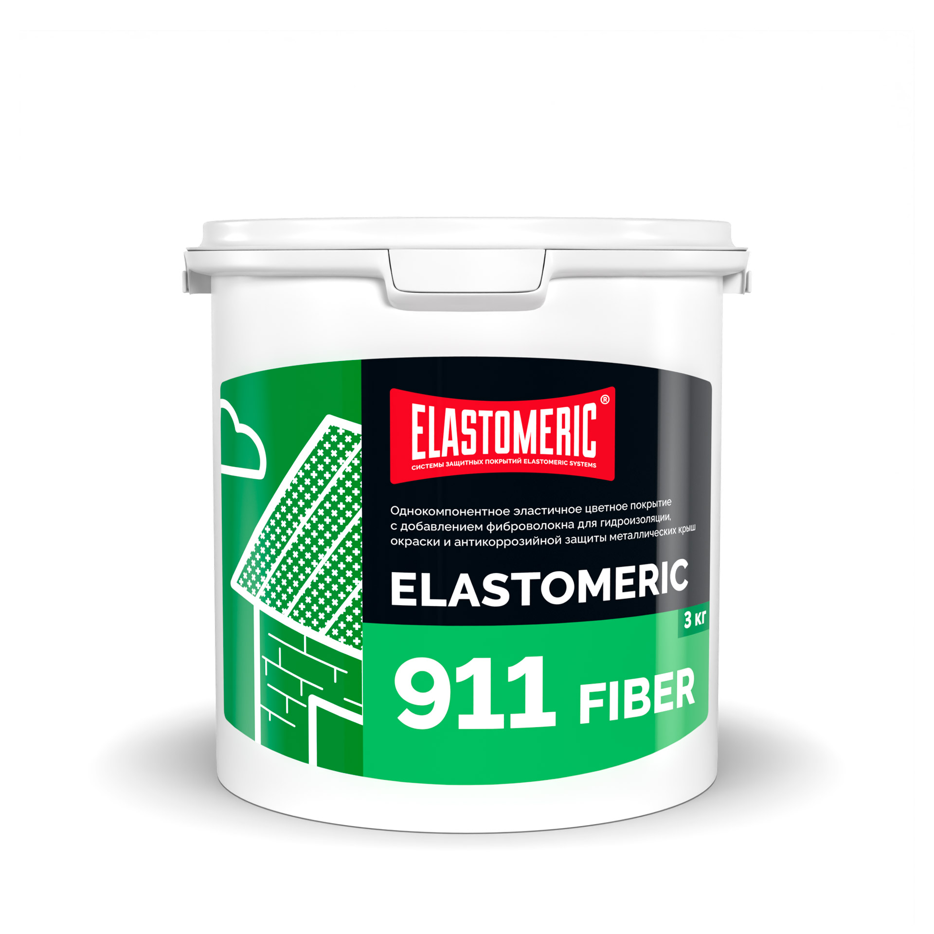 Мастика однокомпонентная для гидроизоляции Elastomeric - 911 Файбер RAL 6005 3кг